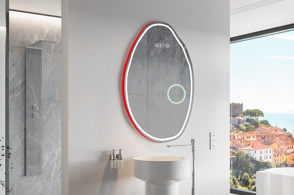 Asymmetrischer LED-Spiegel mit sanfter Hintergrundbeleuchtung – asymmetrischer spiegel | ARTFORMA