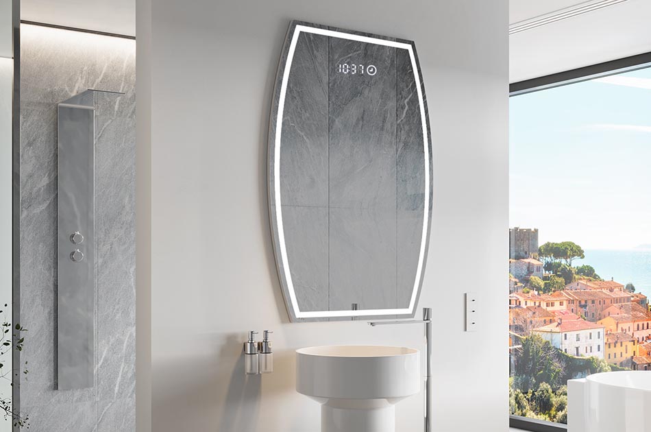 Asymmetrischer LED-Spiegel mit sanfter Hintergrundbeleuchtung – asymmetrischer spiegel | ARTFORMA