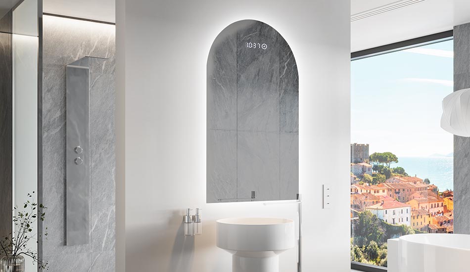 Asymmetrischer LED-Spiegel mit sanfter Hintergrundbeleuchtung – asymmetrischer spiegel | ARTFORMA