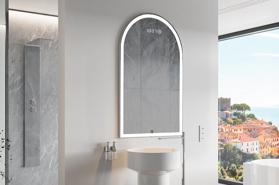Asymmetrischer LED-Spiegel mit sanfter Hintergrundbeleuchtung – asymmetrischer spiegel | ARTFORMA