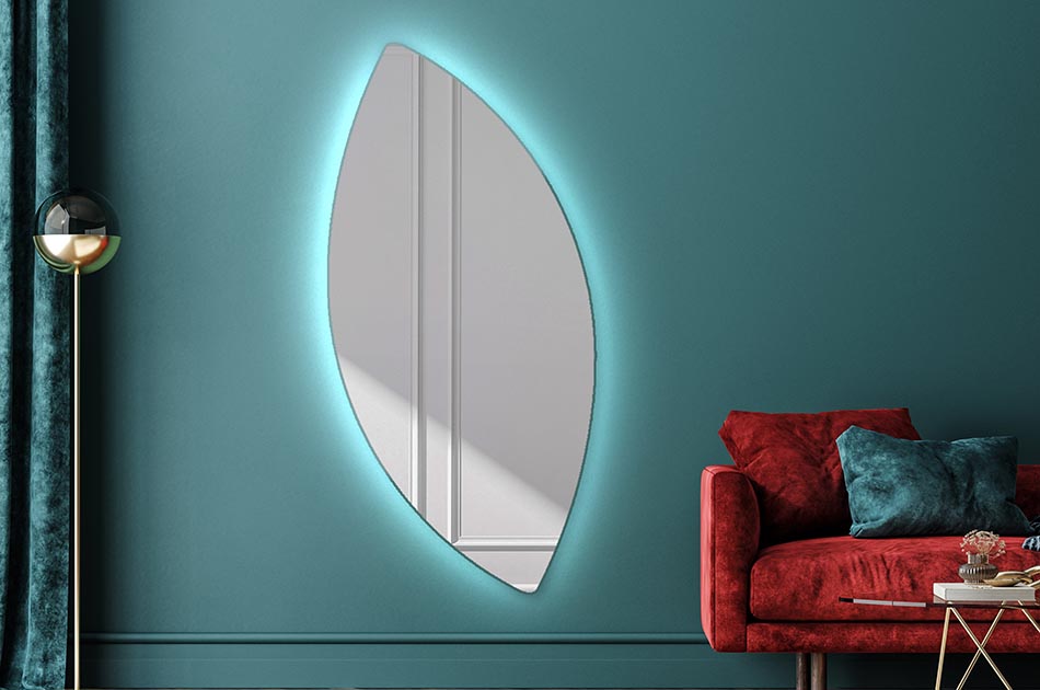 Asymmetrischer LED-Spiegel mit sanfter Hintergrundbeleuchtung – asymmetrischer spiegel | ARTFORMA