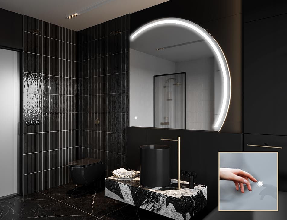 Runder Badspiegel angeschnitten mit LED beleuchting Q223 - Artforma