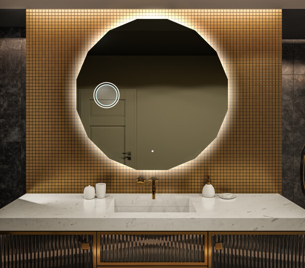 Artforma Badspiegel mit LED Beleuchtung 100x60 cm mit Ablage und Rahmen, Bad Licht Spiegel Individuell Nach Maß