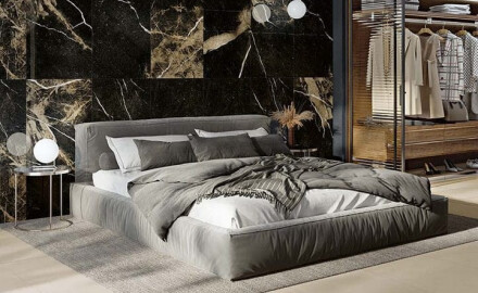 Glasierte Feinsteinzeugfliesen für den Boden, 60 x 120, schwarz mit goldenen Adern, glänzend, rektifiziert, A4H109 Pierre Black