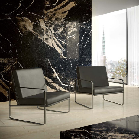 Glasierte Feinsteinzeugfliesen für den Boden „Pierre Black“, 120 x 120 cm, schwarz glänzend mit goldenen Adern, rektifiziert, A4H197 #2