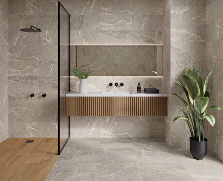 Steinfliesen mit Maserung für den Boden, 100 x 100, matt, grau A4H506 Volterra Grey