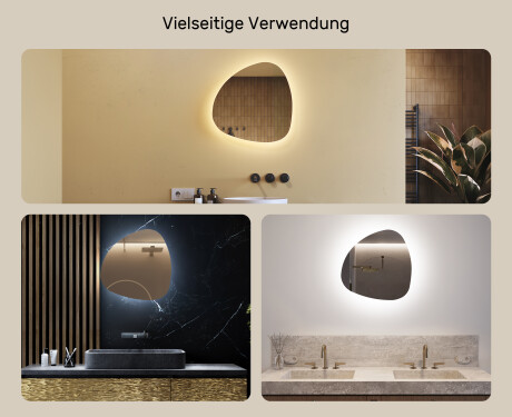 Unregelmäßiger asymmetrischer Spiegel mit LED Beleuchtung 54x54cm mit kaltem LED-Licht 7000K, warmem Licht 3000K oder neutralem Licht 4500K #2