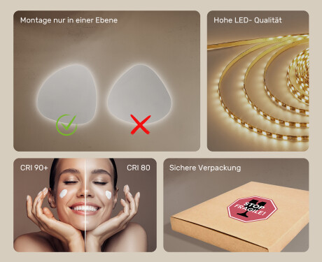 Unregelmäßiger asymmetrischer Spiegel mit LED Beleuchtung 54x54cm mit kaltem LED-Licht 7000K, warmem Licht 3000K oder neutralem Licht 4500K #5