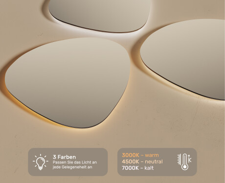 Unregelmäßiger asymmetrischer Spiegel mit LED Beleuchtung 74x74cm mit kaltem LED-Licht 7000K, warmem Licht 3000K oder neutralem Licht 4500K #3
