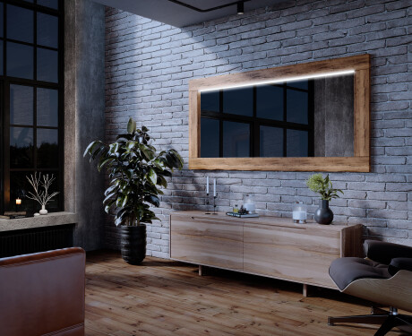 Rechteckig Wandspiegel LED mit Rahmen massivholz L225