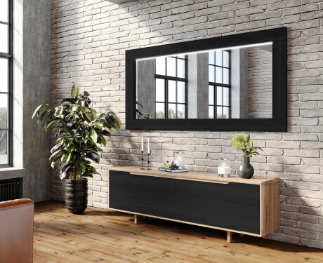 Rechteckig Wandspiegel LED mit Rahmen massivholz L225 #9