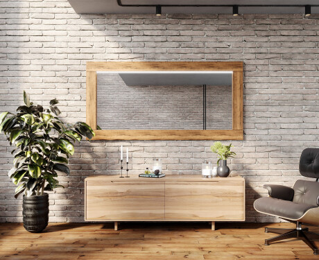 Rechteckig Wandspiegel LED mit Rahmen massivholz L225 #8