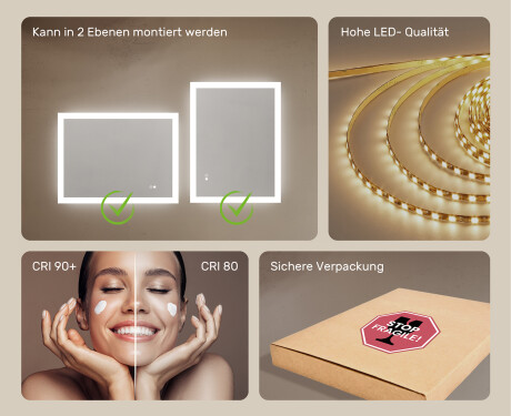 Rechteckiger Badspiegel mit Licht LED  mit Dual color, Touch Schalter, Heizmatte #6