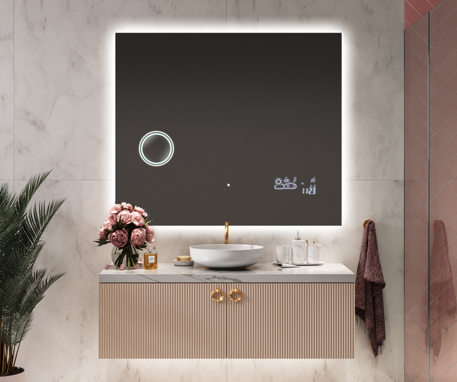 Rechteckiger Badspiegel mit LED Beleuchtung L58 - Artforma