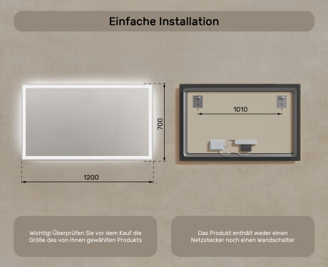 Rechteckiger Badspiegel mit LED Beleuchtung 120x70cm mit kaltem LED-Licht 7000K, warmem Licht 3000K oder neutralem Licht 4500K #7