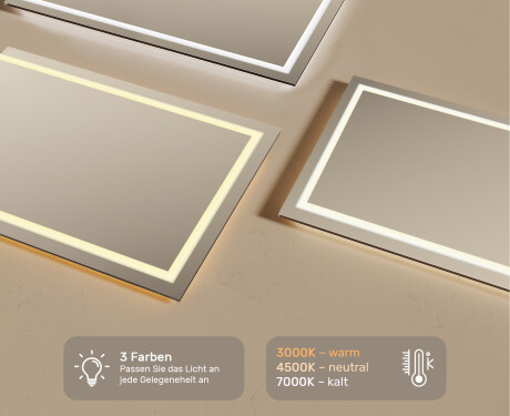 Rechteckiger Badspiegel mit LED Beleuchtung 120x70cm mit kaltem LED-Licht 7000K, warmem Licht 3000K oder neutralem Licht 4500K #3