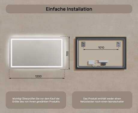 Rechteckiger Badspiegel mit LED Beleuchtung 120x70cm mit kaltem LED-Licht 7000K, warmem Licht 3000K oder neutralem Licht 4500K #7