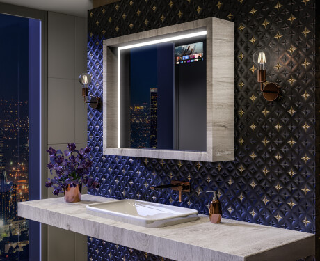LED-Badspiegel mit WoodenFrame-Rahmen in der Farbe Oslo-Eiche