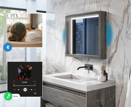 LED-Badspiegel mit WoodenFrame-Rahmen in der Farbe Oslo-Eiche #5