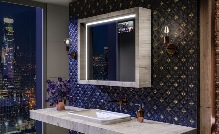 LED-Badspiegel mit WoodenFrame-Rahmen in der Farbe Oslo-Eiche