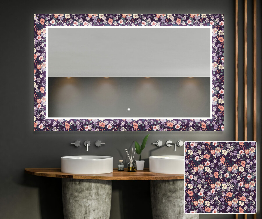 Hinterleuchteter dekorativer Spiegel für das Badezimmer - Elegant Flowers -  Artforma
