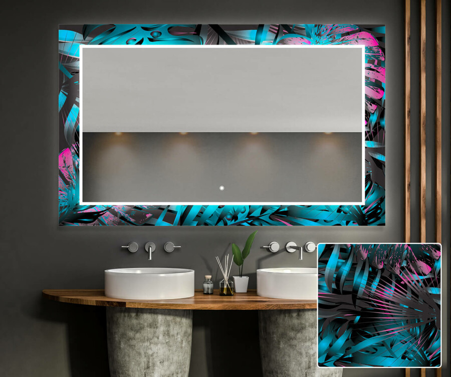Hinterleuchteter dekorativer Spiegel für das Badezimmer - Fluo Tropic -  Artforma