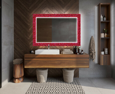 Hinterleuchteter dekorativer Spiegel für das Badezimmer - Red Mosaic #12