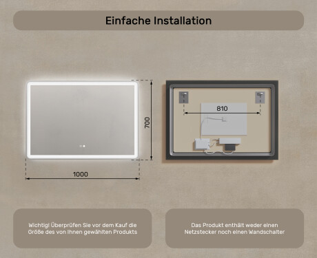 Abgerundeter Badspiegel 100x70cm mit LED Beleuchtung mit Dual color, Touch Schalter, Heizmatte, Bluetooth-Lautsprecher - L141 #8
