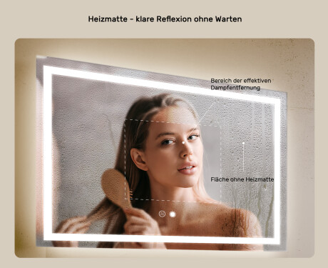 Rechteckiger Badspiegel 70x50cm mit LED Beleuchtung mit Dual color, Touch Schalter, Heizmatte - L49 #5