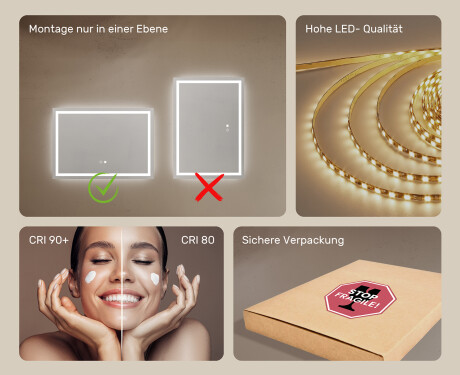 Rechteckiger Badspiegel 70x50cm mit LED Beleuchtung mit Dual color, Touch Schalter, Heizmatte - L49 #6