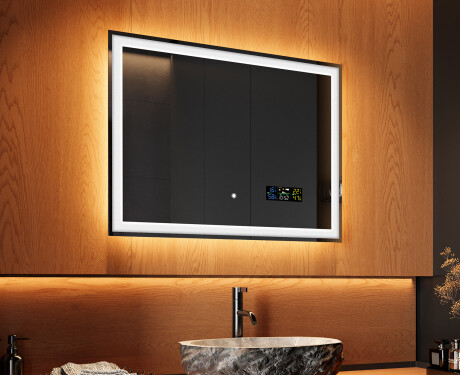 Rechteckiger Badspiegel mit LED Beleuchtung 80x60cm mit Dual color, Touch Schalter, Station - L01