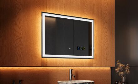 Rechteckiger Badspiegel mit LED Beleuchtung 80x60cm mit Dual color, Touch Schalter, Station - L01