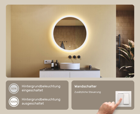 Spiegel rund mit Beleuchtung für Bad 80cm mit Dual color, Touch Schalter #4