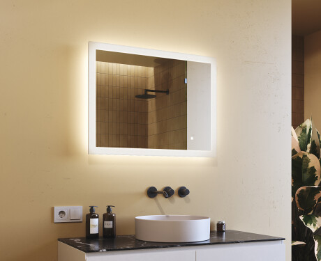 Badspiegel rechteckig mit Beleuchtung LED 80x60cm mit Dual color, Touch Schalter