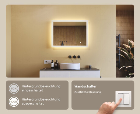 Badspiegel rechteckig mit Beleuchtung LED 80x60cm mit Dual color, Touch Schalter #4