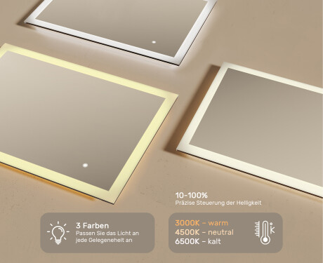 Rechteckiger Spiegel für Bad mit Beleuchtung LED 100x70cm mit Dual color, Touch Schalter #3