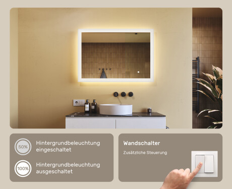 Rechteckiger Spiegel für Bad mit Beleuchtung LED 100x70cm mit Dual color, Touch Schalter #4