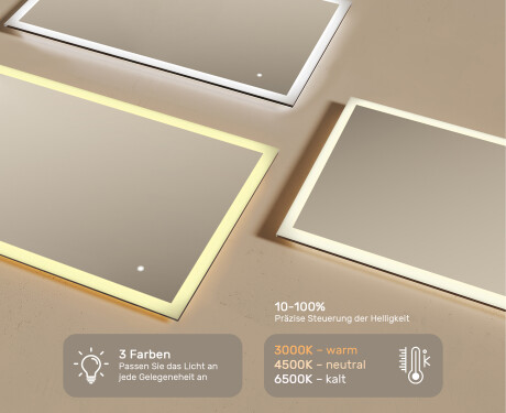 Rechteckiger Badezimmerspiegel mit Beleuchtung LED 120x70cm mit Dual color, Touch Schalter #3