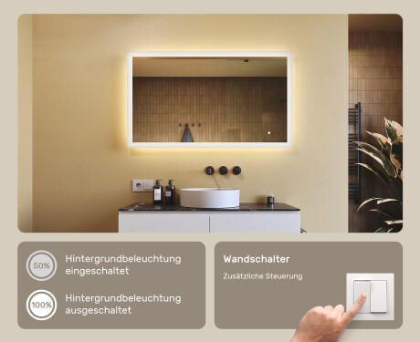 Rechteckiger Badezimmerspiegel mit Beleuchtung LED 120x70cm mit Dual color, Touch Schalter #4