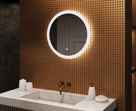Badspiegel rund mit Beleuchtung LED 60cm mit Dual color, Touch Schalter, Heizmatte