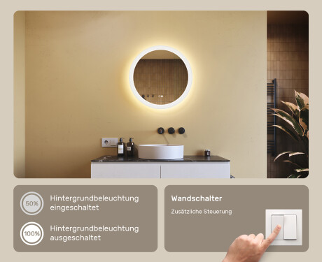 Badspiegel rund mit Beleuchtung LED 60cm mit Dual color, Touch Schalter, Heizmatte #4