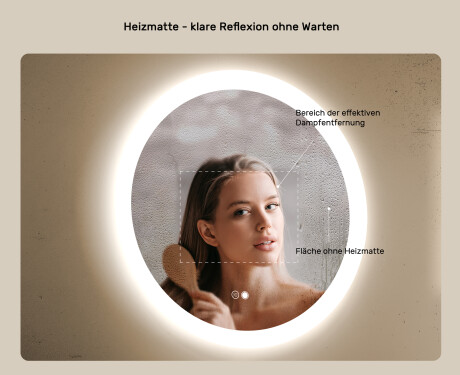 Badspiegel rund mit Beleuchtung LED 60cm mit Dual color, Touch Schalter, Heizmatte #5