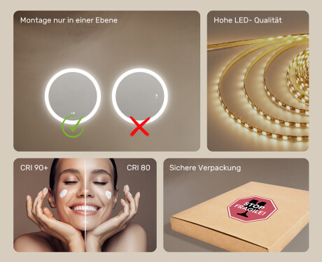 Badspiegel rund mit Beleuchtung LED 60cm mit Dual color, Touch Schalter, Heizmatte #6