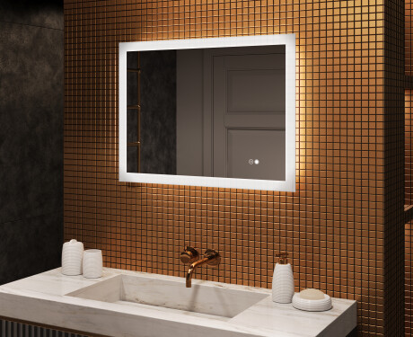 Rechteckiger Badspiegel mit Licht LED 80x60cm mit Dual color, Touch Schalter, Heizmatte