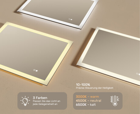 Rechteckiger Badspiegel mit Licht LED 80x60cm mit Dual color, Touch Schalter, Heizmatte #3