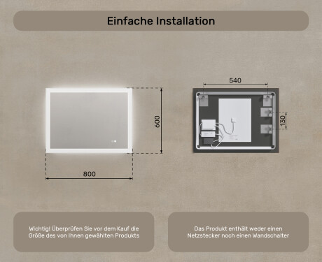 Rechteckiger Badspiegel mit Licht LED 80x60cm mit Dual color, Touch Schalter, Heizmatte #8