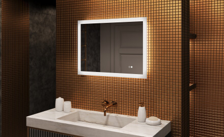 Rechteckiger Badspiegel mit Licht LED 80x60cm mit Dual color, Touch Schalter, Heizmatte