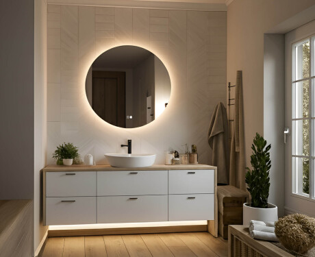Rundes Spiegel mit Beleuchtung 60 cm, Dual-Farbe, Touch-Schalter, Heizmatte