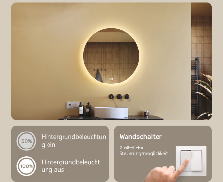 Rundes Spiegel mit Beleuchtung 60 cm, Dual-Farbe, Touch-Schalter, Heizmatte #3