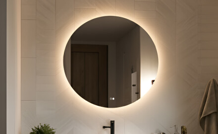 Rundes Spiegel mit Beleuchtung 60 cm, Dual-Farbe, Touch-Schalter, Heizmatte